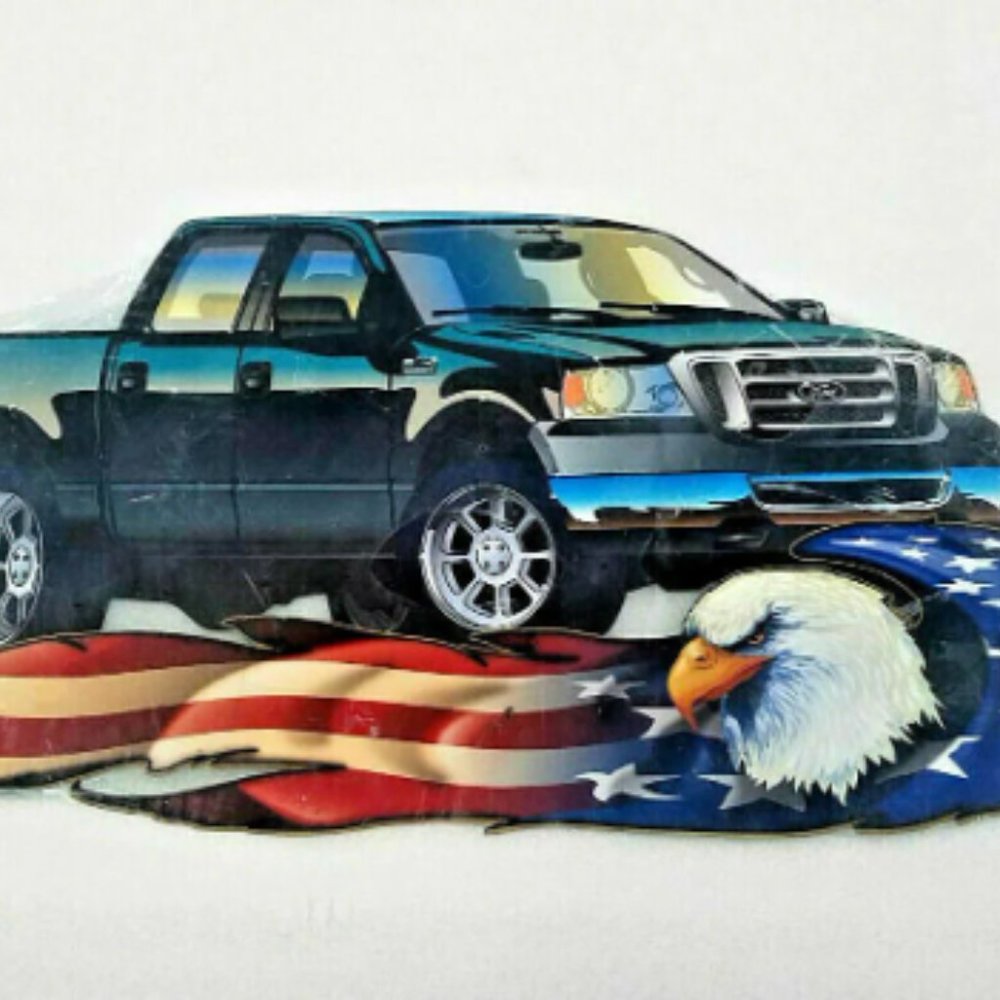 24" HUGE Ford F150 truck American Flag bald eagle USA STEEL Metal Sign 50s Truck